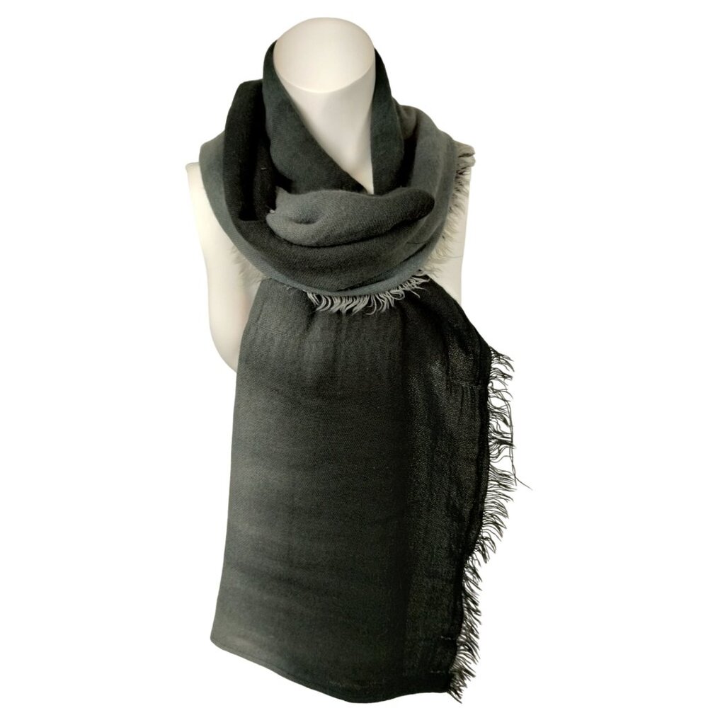 Womens Gradient Ombre Black To Gray Soft and Cozy Fringe Scarf 72 x 20 inches